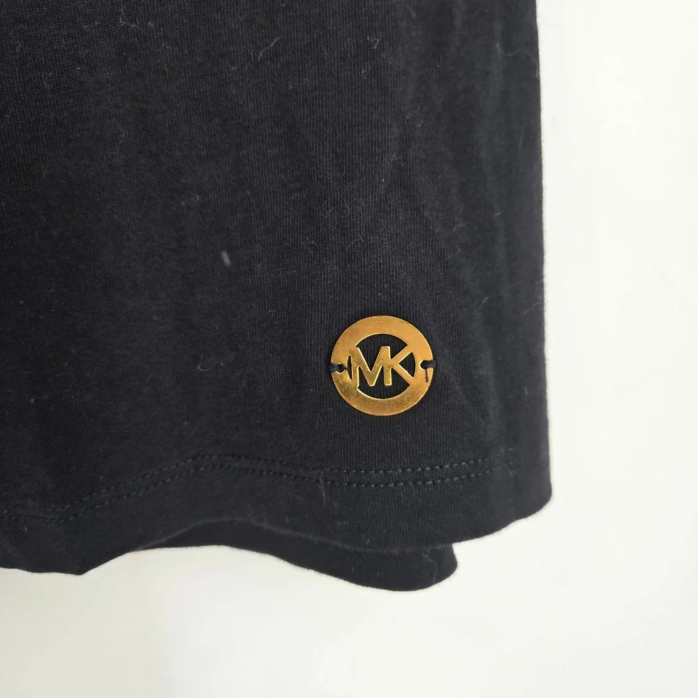 Michael Kors Cotton/Modal Sleeveless Black Tee T Shirt Ruffle Logo Womens L